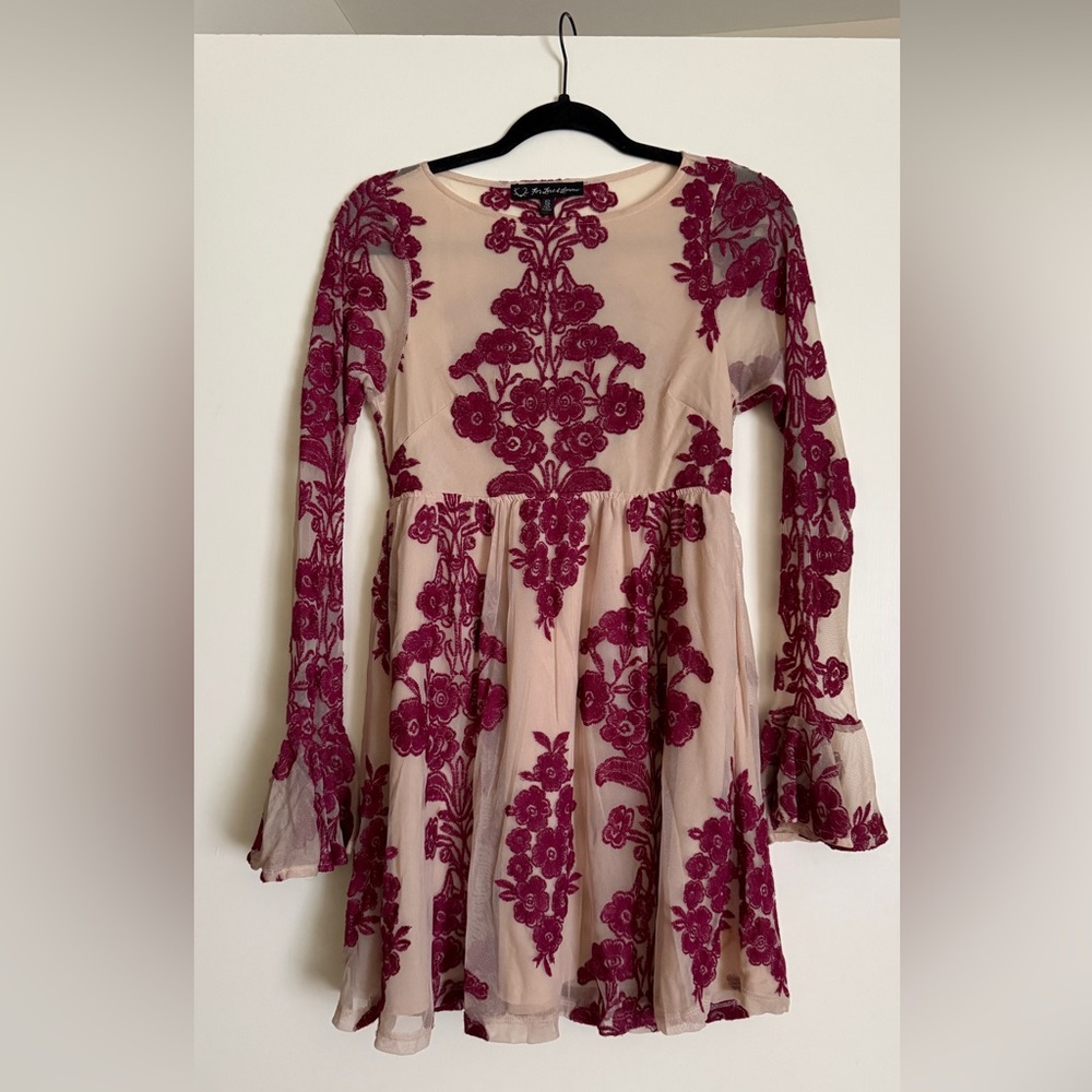 For Love And Lemons Burgundy Floral Embroidered Dress
